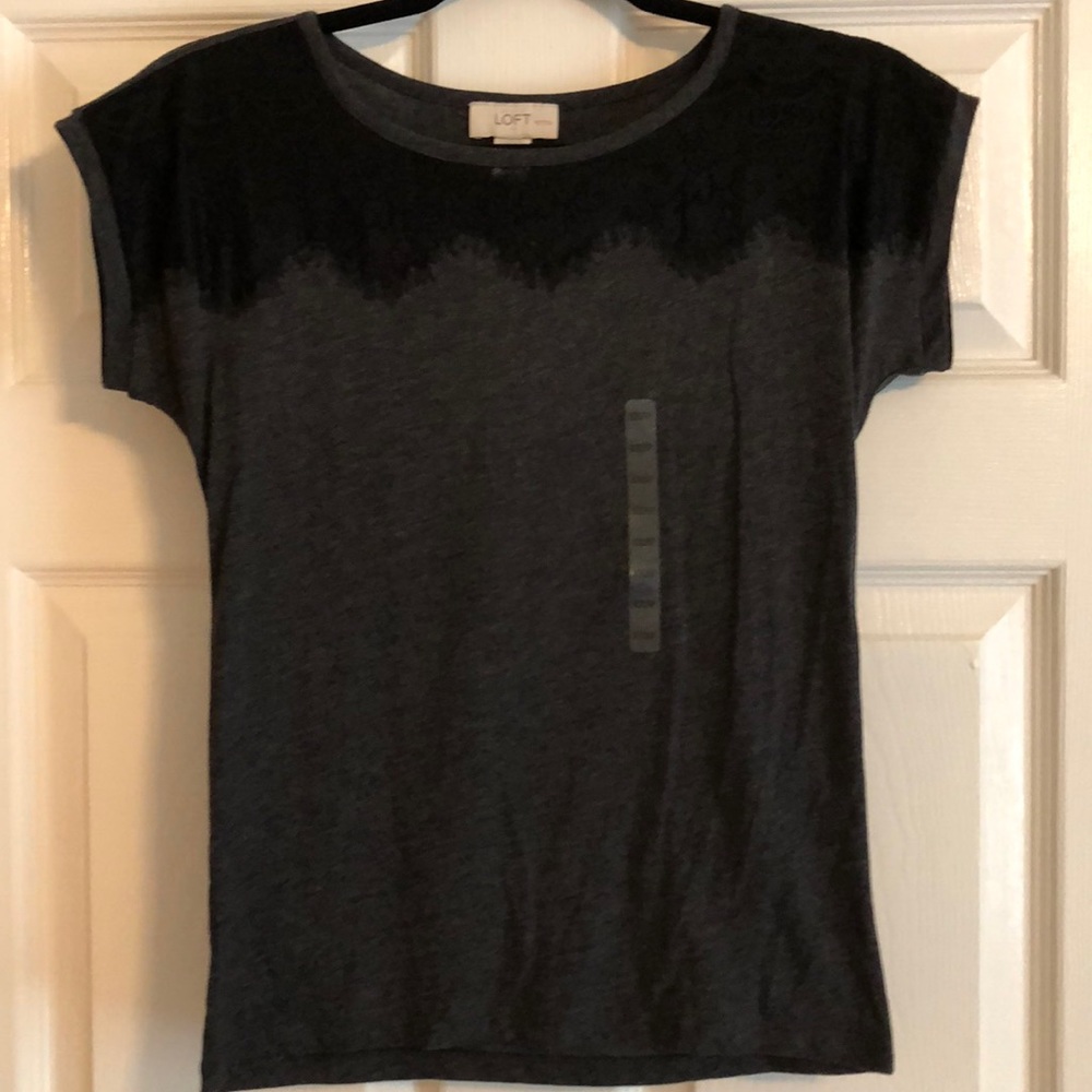 NWT Loft Gray//Black Lace Collar Top